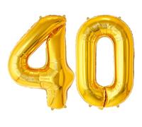 FUNFEST Palloncini dorati per il 40° compleanno da 100 cm - Decorazione per palloncini di compleanno - Include palloncino XL per il 40° compleanno e cannuccia - Vola con elio