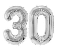 FUNFEST Palloncini per 30° Compleanno Colore Argento 100 cm - Decorazione Palloncino Compleanno - Include Palloncino XL per 30° Compleanno e Cannuccia - Vola con Elio