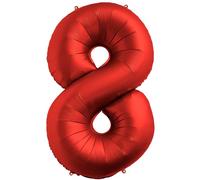 FUNFEST Palloncini per 8° Compleanno Colore Rosso Cromato 100 cm - Decorazione Palloncino Compleanno - Include Palloncino XL per 8° Compleanno e Cannuccia - Vola con Elio
