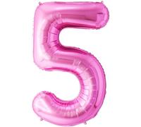 FUNFEST Palloncini per il 5° Compleanno di Colore Rosa da 100 cm - Decorazione Palloncino Compleanno - Include Palloncino XL per il 5° Compleanno e Cannuccia - Mosche con Elio