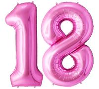 FUNFEST Palloncini rosa per il 18° compleanno da 100 cm - Decorazione per palloncini di compleanno - Include palloncino XL per il 18° compleanno e cannuccia - Mosche con elio