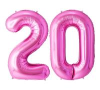FUNFEST Palloncini rosa per il 20° compleanno da 100 cm - Decorazione per palloncini di compleanno - Include palloncino XL per il 20° compleanno e cannuccia - Mosche con elio