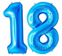 FUNFEST Palloncino Blu XL da 100 cm per il 18° Compleanno - Decorazione Con Cannuccia - Vola Con Elio