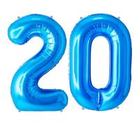 FUNFEST Palloncino Blu XL da 100 cm per il 20° Compleanno - Decorazione con Cannuccia - Vola con Elio