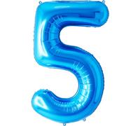 FUNFEST Palloncino Blu XL da 100 cm per il 5° Compleanno - Decorazione Con Cannuccia - Vola Con Elio