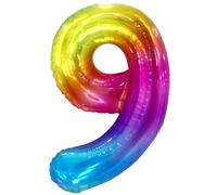 FUNFEST Palloncino Color Arcobaleno per il 9° Compleanno da 100 cm - Decorazione XL - Include Cannuccia - Vola con Elio