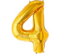 FUNFEST Palloncino XL da 100 cm per il 4° Compleanno Color Oro - Decorazione con Cannuccia - Vola con Elio