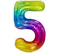 FUNFEST Palloncino XL da 100 cm per il 5° Compleanno - Decorazione Color Arcobaleno - Include Cannuccia - Vola con Elio