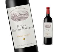 FunFest - Set x2 Etichette Bottiglia Vino Annuncio Gravidanza - Futurs Grands-Parents (Nonni) (Stile Vino Rosso Classico) [Testo in Francese]
