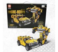 Funfy 1010 Pezzi Giocattolo 2-in-1 Auto a Retrocarica e Trasformabile con Blocchi da Costruzione | Giallo | Plastica ABS | Questa Auto si Trasforma in un Robot | Perfetto per Regali | Action Figure