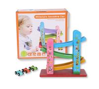 FUNFY Gioco in Legno con Pista da Corsa a Rampe e 3 Mini Auto |Multicolore| Legno|Giocattolo da Tavolo Montessori per Sviluppare la Creatività|Design Vivace, Materiali di Alta Qualità|Per Bambini