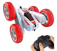 Funfy Racing Stunt RC Auto giocattolo con 4WD | Con rotazione a 360 gradi, fuoristrada, doppia trazione laterale | Pneumatici antiscivolo, spray antinebbia e batteria ricaricabile | Nero e rosso