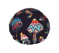 Funghi Colorati In Stile Doodle Cuffia Da a E Cuffia Da Bagno Per Donna,Cuffie Da a Impermeabili Oversize Reversibili Grandi Progettate Per Tutte Le Lunghezze Di Capelli,Cuffia Elastica Ri