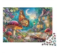 Funghi Cottage Puzzle 1000 pezzi stella e luna puzzle impegnativo gioco ad alta difficoltà 100% cartone riciclato per decorazione domestica 38 x 26 cm/1000 pezzi