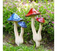 Funghi decorativi per cortile, 2 pezzi, funghi in ceramica per giardino, decorazione statua a fungo, paletti da giardino fatati in ceramica, ornamento per prato e piante