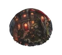 Funghi rossi nel cielo notturno Cuffia da doccia taglia unica con tessuto impermeabile a doppio strato, adatta per il bagno e la cura della pelle