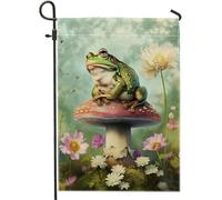 fungo bandiera da giardino rana animale fiore di campo giungla foresta pluviale insetto margherita fiore verde lino decorazione per feste portico decorazioni prato patio esterno per campeggio casa