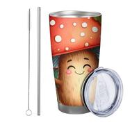 Fungo con coperchio bicchiere Set Di 1 Acquerello Cartoon Pattern Botanico Bottiglia di Vetro Lampada Foglie di Legno rosso verde Acciaio Metallo Caldo E Freddo Ufficio Outdoor Club Dormitorio Caffè