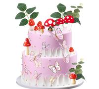 Fungo Decorazione Torta, 24 Pezzi Decorazione Torta Fata, Farfalla Decorazioni per Torte, Decorazioni Torta Foglia, Decorazioni per Torta per Festa Compleanno