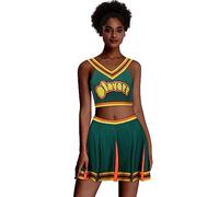 Funhoo Bring It On Costume da Cheerleader Uniforme Verde Top Mini Gonna Cheerleading Cosplay Costume per le Ragazze della Scuola Donne Danza Sport Outfit (M, Verde)
