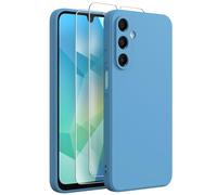 FUNHULLUN Cover Compatibile con Samsung Galaxy A16 5G con 2 Pezzi Vetro Temperato,Foderata in Microfibra,Morbida Ultra Sottile in Silicone Liquido Antiurto AntiGraffio Protezione Custodia-Blu