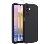 FUNHULLUN Cover Compatibile con Samsung Galaxy A25 con 2 Pezzi Vetro Temperato,Foderata in Microfibra,Morbida Ultra Sottile in Silicone Liquido Antiurto AntiGraffio Protezione Custodia-Nero