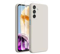 FUNHULLUN Cover Compatibile con Samsung Galaxy M15 con 2 Pezzi Vetro Temperato,Foderata in Microfibra,Morbida Ultra Sottile in Silicone Liquido Antiurto AntiGraffio Protezione Custodia-Bianco