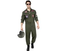 Funidelia | Costume da aviatore Top Gun per uomo Pilota, Aviatore, Professioni - Costume per Adulto e accessori per Feste, Carnevale e Halloween - Taglia M - Verde scuro