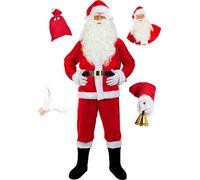 Funidelia | Costume da Babbo Natale deluxe da con accessori per uomo Santa Claus, Natale, Babbo Natale - Costume per Adulto e accessori per Feste, Carnevale e Halloween - Taglia XXL - Rosso