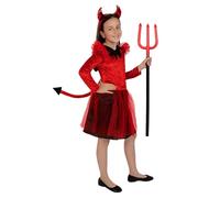 Funidelia Costume da diavolessa per bambina, Include vestito con coda e fascia, Demone, Diavolo - Completo per bambini per feste, Carnevale e Halloween - Taglia 5-6 anni