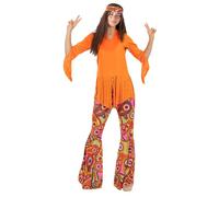 Funidelia Costume da Hippie felice per donna, Include pantaloni, maglietta e fascia per i capelli, Anni 60 - Tenuta per adulti per feste, Carnevale e Halloween - Taglia XXL