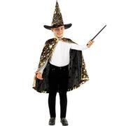 Funidelia | Costume da mago con stelle per bambino Streghe, Maghi, Halloween, Horror - Costume per bambini e accessori per Feste, Carnevale e Halloween - Taglia 10-12 anni - Nero