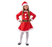 Funidelia Costume da Mamma Natale Deluxe per bambina, Include abito, cappellino e cintura, Natale - Tenuta per bambini per feste, Carnevale e Halloween - Taglia 5-6 anni