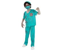 Funidelia Costume da medico zombie per bambino, Include pantaloni, maglietta, mascherina e cuffia, Morto Vivente - Completo per bambini per feste, Carnevale e Halloween - Taglia 7-9 anni
