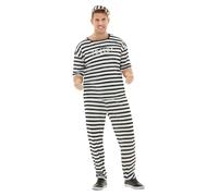 Funidelia Costume da prigioniero per uomo, Include maglietta, pantaloni e berretto, Ladro, Carcerato - Tenuta per adulti per feste, Carnevale e Halloween - Taglia M