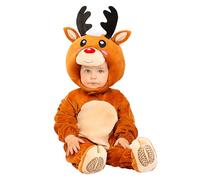 Funidelia Costume da renna per bambini, Include tuta con bottoni automatici, cappellino, corna, coda e copripiedi, Natale - Tenuta per bebè per feste, Carnevale e Halloween - Taglia 6-12 mesi