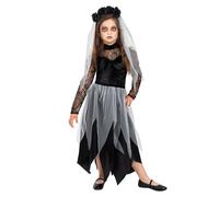 Funidelia Costume da sposa fantasma per bambina, Include vestito e fascia con fiori e velo, Zombie - Completo per bambini per feste, Carnevale e Halloween - Taglia 10-12 anni