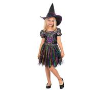Funidelia Costume da Strega Glitter per Bambina con vestito e cappello, Tenuta da Maga Strega Infantile, Costumi di Carnevale, Halloween e Feste - Taglia 10-12 anni