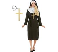 Funidelia | Costume da suora con croce per donna Religiosi, Nun, Sister Act, Professioni - Costume per Adulto e accessori per Feste, Carnevale e Halloween - Taglia L - Nero