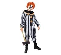Funidelia Costume di pagliaccio terrificante Deluxe per uomo, Include pantaloni, maglietta, fascia per testa, occhiali e mandolino, Taglia S - Completo per adulti per feste, Carnevale e Halloween