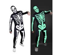Funidelia Costume di scheletro che brilla al buio per uomo, Taglia L Scheletri, Teschi - Vestito per Adulto per feste, Carnevale e Halloween