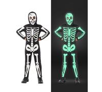 Funidelia Costume scheletro che brilla al buio per bambino, Taglia 5-6 anni Scheletri, Teschi - Vestito per bambini per feste, Carnevale e Halloween