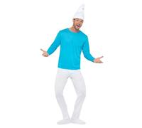 Funidelia Costume Ufficiale dei Puffi per uomo, Include top, pantaloni con copristivali, coda e cappello, Taglia 3XL - Completo per adulti per feste, Carnevale e Halloween