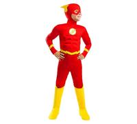 Funidelia Costume Ufficiale di Flash Deluxe per bambino, Include tuta, guanti, cappuccio con ali e copristivali, Supereroi, DC Comics - Tenuta per bambini per Carnevale e Halloween - Taglia 5-6 anni