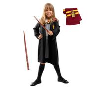 Funidelia Costume Ufficiale di Hermione Granger per Bambina con mantello, vestito, sciarpa e bacchetta, Tunica Grifondoro Infantile Hogwarts, Costumi Carnevale, Halloween e Feste - Taglia 5-6 anni