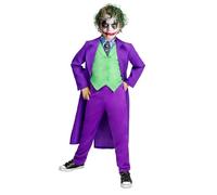 Funidelia Costume Ufficiale di Joker per bambino, giacca, gilet con colletto e cravatta e pantaloni, Taglia 7-9 anni, Supereroi, DC Comics - Completo per bambini per feste, Carnevale e Halloween