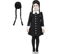 Funidelia Costume Ufficiale di Mercoledì Addams con parrucca - La Famiglia Addams per bambina, Include vestito e parrucca - Completo per bambini per feste, Carnevale e Halloween - Taglia 7-9 anni