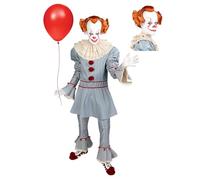 Funidelia Costume Ufficiale di Pennywise con parrucca - IT Capitolo Due per uomo, Camicia, pantaloni, collo, due pompon e parrucca, Taglia L - Completo per adulti per feste, Carnevale e Halloween