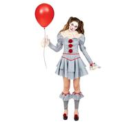 Funidelia Costume Ufficiale di Pennywise - IT Capitolo Due per donna, Include vestito, collo, gambaletti e due pompon, Taglia S - Completo per adulti per feste, Carnevale e Halloween