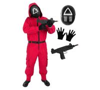 Funidelia Costume Ufficiale Squid Game Netflix per Uomo e Donna con maschera triangolo e arma, Tuta Squid Game per Adulto, Costumi di Carnevale, Halloween e Feste - Taglia XXL
